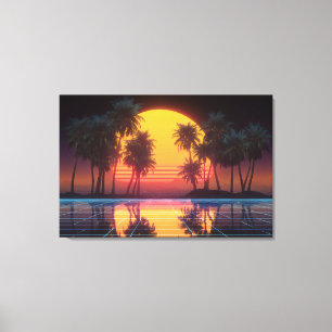 Neon Palm Gitter Sonnenuntergang Leinwanddruck