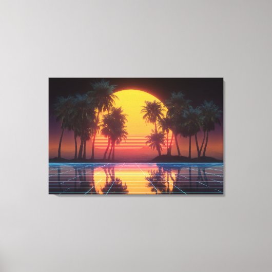 Neon Palm Grid Sunset Leinwanddruck (Vorderseite)