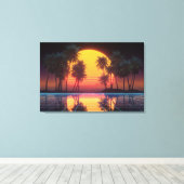 Neon Palm Grid Sunset Leinwanddruck (Insitu (Holzboden))