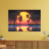 Neon Palm Grid Sunset Leinwanddruck (Insitu (Wohnzimmer))