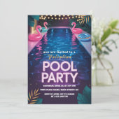 Neon Palm Springs Pool Party Birthday Einladung (Stehend Vorderseite)