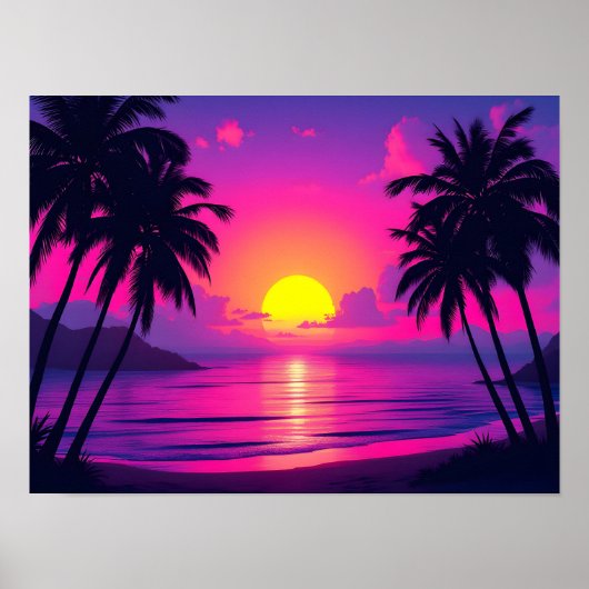Neon Palm Sunset – Vaporwave Tropical Aesthetic Poster (Vorne)