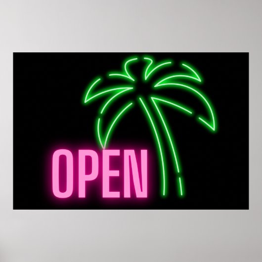 Neon Palm Tree Green & Pink Open Sign Poster (Vorne)