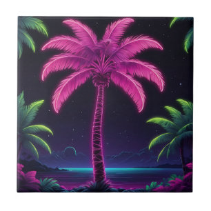 Neon Palm Tree mit Retro Vibes und Tropenglühen Fliese