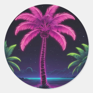 Neon Palm Tree mit Retro Vibes und Tropenglühen Runder Aufkleber