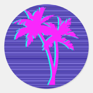 Neon Palm Tree Runder Aufkleber