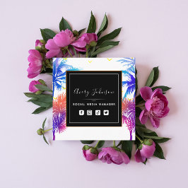 Neon Palm Tree Vacation Theme Qr Code Social Media Quadratische Visitenkarte