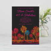 Neon Palm Trees 40 & Fabulous Einladung (Stehend Vorderseite)