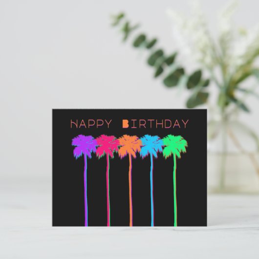 Neon Palm Trees Happy Birthday Postkarte (Stehend Vorderseite)