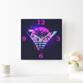 Neon Palm Trees Square Wall Clock Quadratische Wanduhr (Zuhause)