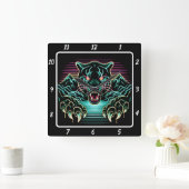 Neon Panther Glow Quadratische Wanduhr (Zuhause)