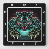 Neon Panther Glow Quadratische Wanduhr (Vorderseite)