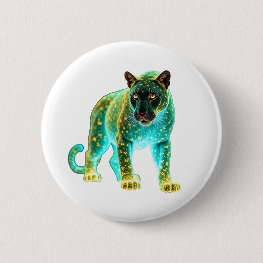 Neon Panther: Kosmisches Glühen Wildlife Art Button (Vorderseite)