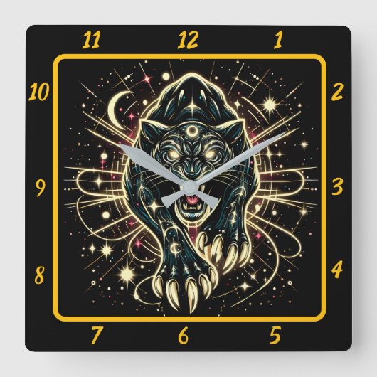Neon Panther Prowl Timepiece Glow Quadratische Wanduhr (Vorderseite)