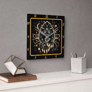 Neon Panther Prowl Timepiece Glow Quadratische Wanduhr