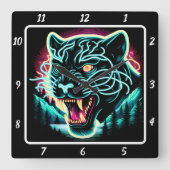 Neon Panther Shadow Quadratische Wanduhr (Vorderseite)