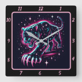 Neon Panther Twilight Glow Timer Quadratische Wanduhr (Vorderseite)