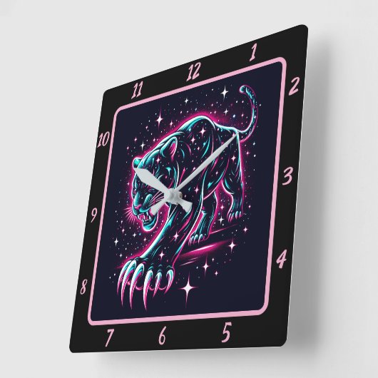 Neon Panther Twilight Glow Timer Quadratische Wanduhr (Winkel)