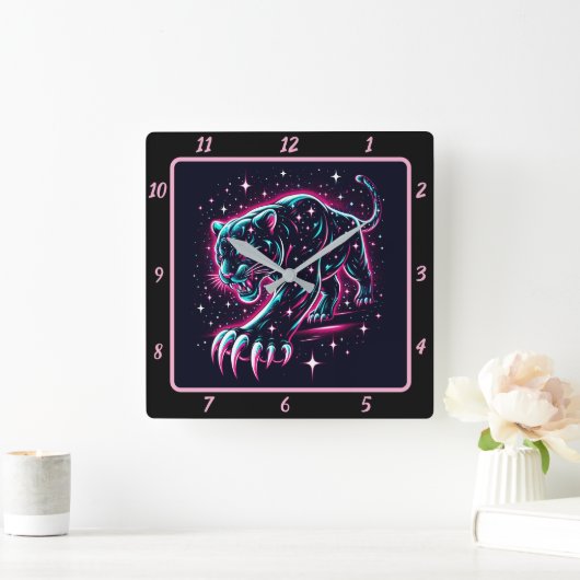 Neon Panther Twilight Glow Timer Quadratische Wanduhr (Zuhause)