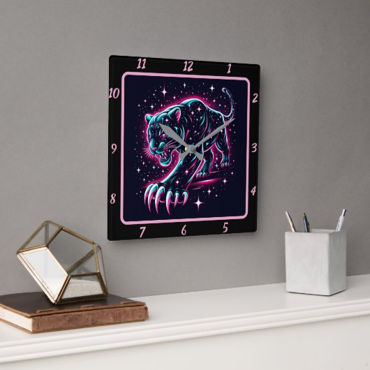 Neon Panther Twilight Glow Timer Quadratische Wanduhr (Büro)
