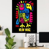 Neon Parrot Kunst - Pop Tropischer Vogel Design Poster (Heimbüro)