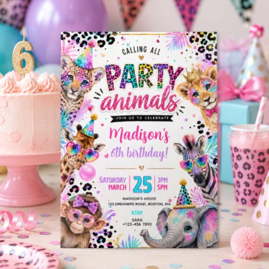Neon Party Animals Geburtstag  Einladung