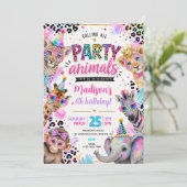 Neon Party Animals Geburtstag  Einladung (Stehend Vorderseite)