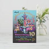 Neon Party Animals Geburtstagsparty Einladung (Stehend Vorderseite)