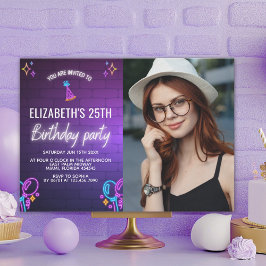 Neon Party Birthday Invitation Photo Design Einladung