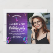 Neon Party Birthday Invitation Photo Design Einladung (Vorderseite)