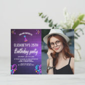 Neon Party Birthday Invitation Photo Design Einladung (Stehend Vorderseite)