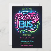 Neon Party Bus 21. Geburtstag Einladung (Vorderseite)