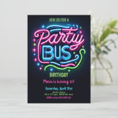 Neon Party Bus 21. Geburtstag Einladung (Stehend Vorderseite)