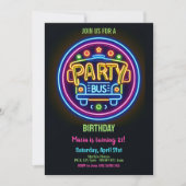 Neon Party Bus Glühbirnen 21. Geburtstag Einladung (Vorderseite)