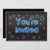 Neon-Party Einladung (Vorne/Hinten)