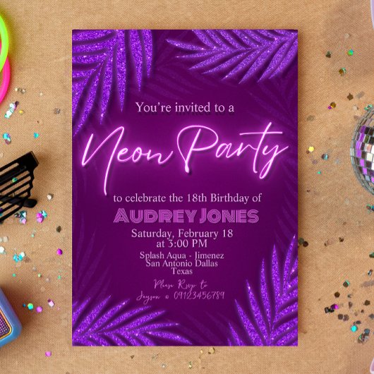 Neon Party - Glanz - Lila Einladung