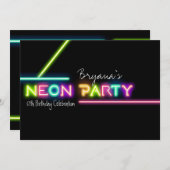NEON PARTY Glow Spaß Geburtstagsparty Einladung (Vorne/Hinten)