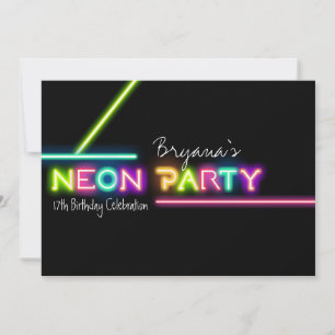 NEON PARTY Glow Spaß Geburtstagsparty Einladung