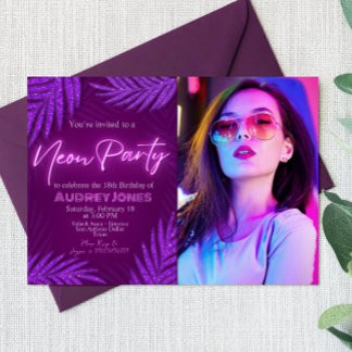 Neon Party Landschaft Einladung mit Foto