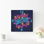 Neon Party Sign Square Wall Clock Quadratische Wanduhr (Zuhause)