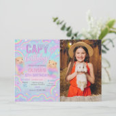 Neon Pastel Capybara Geburtstagsparty Foto Einladung (Stehend Vorderseite)