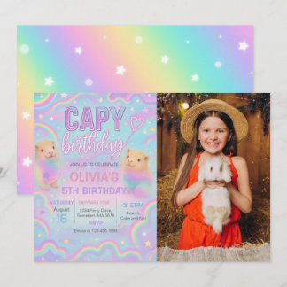Neon Pastel Capybara Geburtstagsparty Foto Einladung