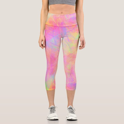 Neon Pastel Mehrfarbig Brushed Paint Gefärbte Kraw Capri Leggings (Vorderseite)