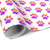 Neon Paw Prints auf Weiß Geschenkpapier (Rolleneckpunkt)