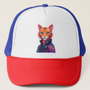 "Neon Paws: The Ginger, Blue-Mit Augen Cyberpunk C Truckerkappe