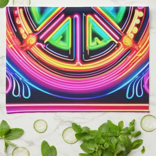 Neon Peace Mandala Geschirrtuch (Gefaltet)