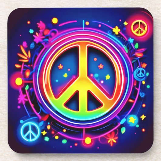 Neon Peace Symbol Art Getränkeuntersetzer (Vorderseite)