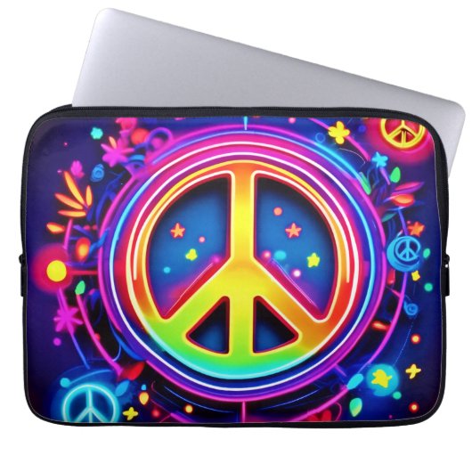 Neon Peace Symbol Art Laptopschutzhülle (Vorderseite)