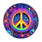Neon Peace Symbol Art Schneidebrett (Vorderseite)