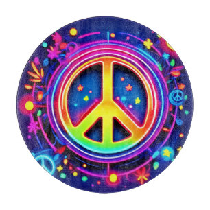 Neon Peace Symbol Art Schneidebrett